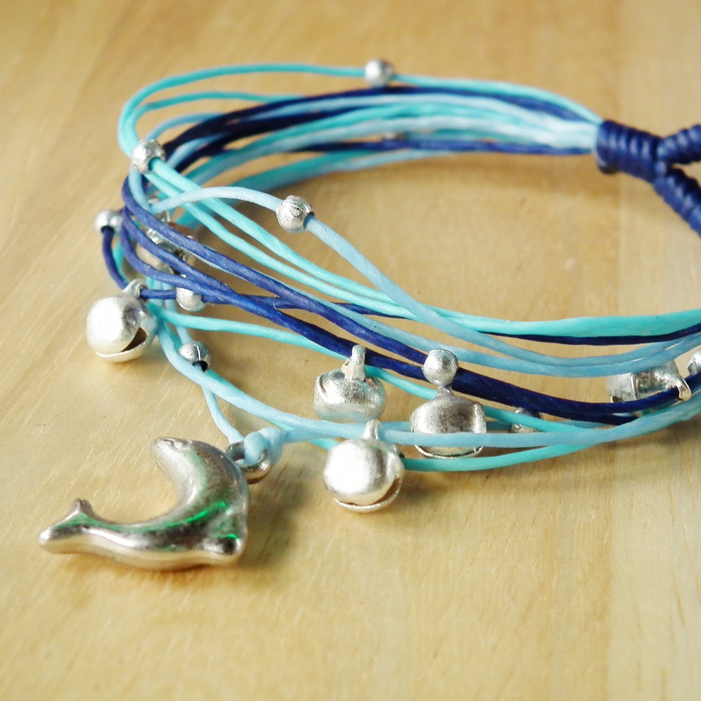 Dolphin In Blue Tone String Bangle Waxed Cord Bracelet on Luulla
